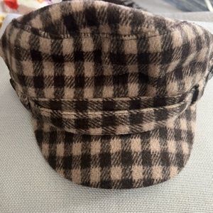 Ladies Plaid Brim Hat Light Tan and Brown